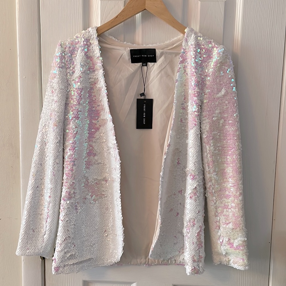 Front Row Shop Sequin White & Pink Blazer Size XS NWT